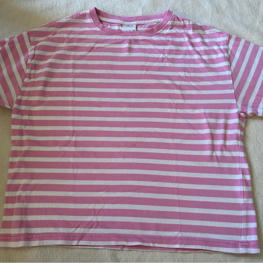 Zara Pink and White Striped Kids Tee